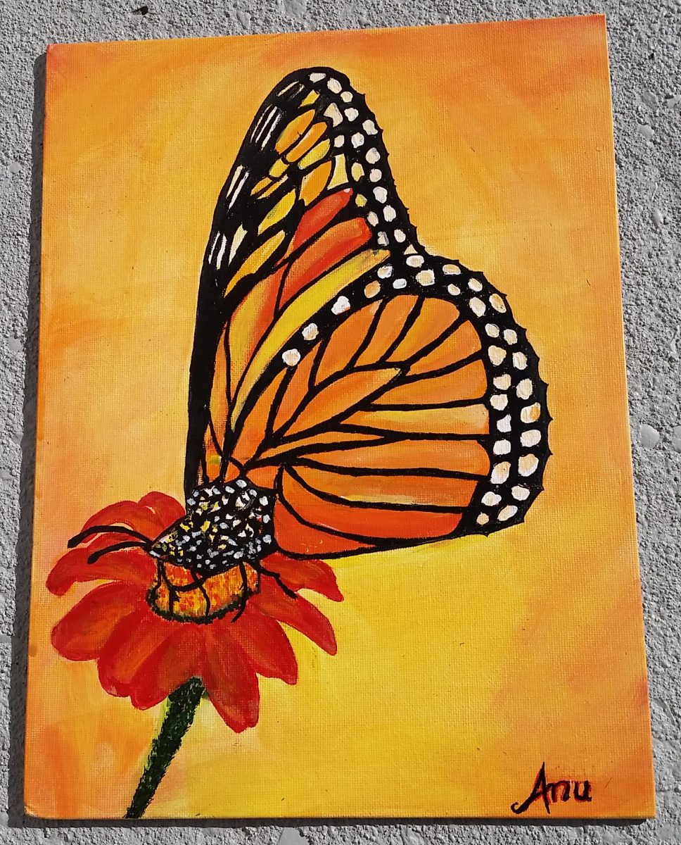 Monarch butterfly, acrylic.